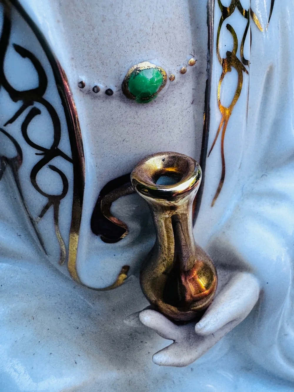 Vintage White and Gold Porcelain Guanyin Figurine - Home Accents